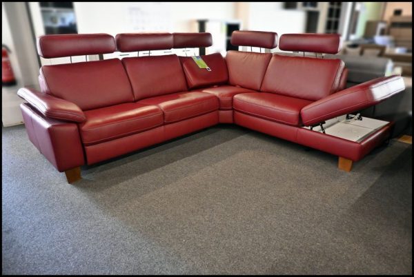 Polinova Ledersofa – Kirschrot mit Relaxfunktion & Stauraum – Bild 4