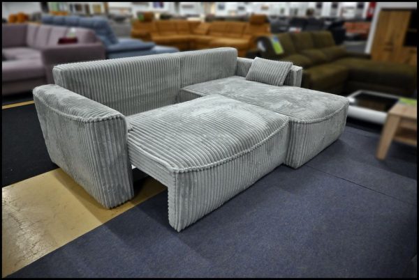 Pia Ecksofa Grau Cord – Sofa mit Federkern, Bettfunktion & Bettkasten – Bild 4