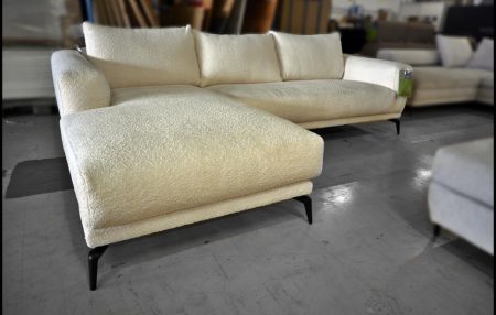 Minerva Ecksofa weiß mit Flockenstoff-Bezug