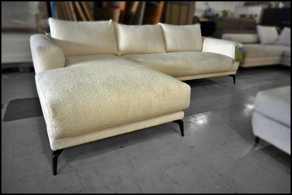 Minerva Ecksofa weiß mit Flockenstoff-Bezug