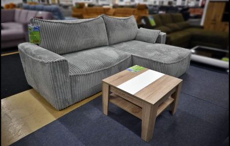 Pia Ecksofa Grau Cord mit Bettfunktion und Bettkasten