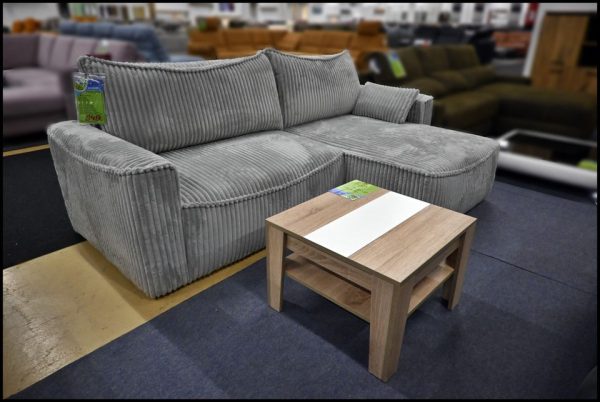 Pia Ecksofa Grau Cord mit Bettfunktion und Bettkasten