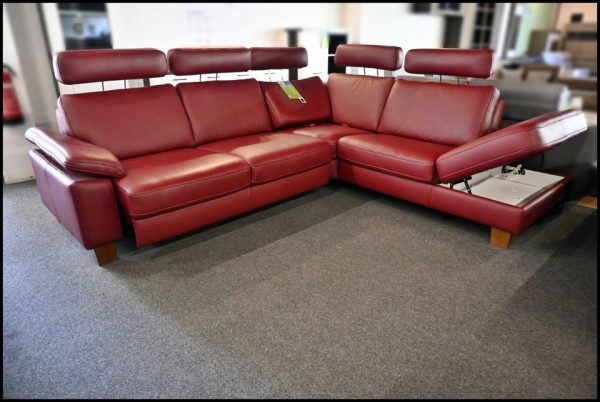 Polinova Ledersofa – Kirschrot mit Relaxfunktion & Stauraum – Bild 5