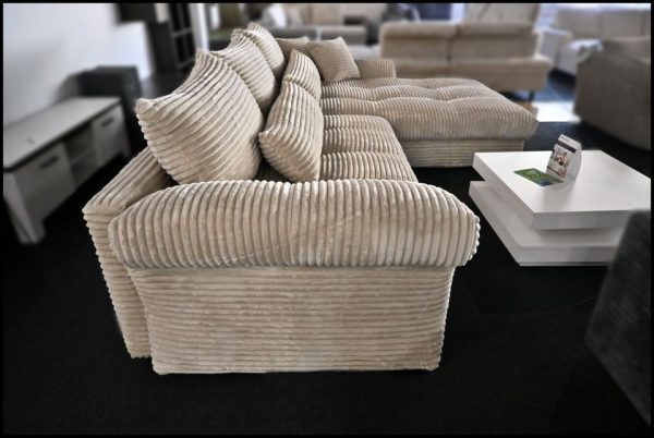 Verona Ecksofa Beige Breitcord – großes Sofa mit Federkern – Bild 3