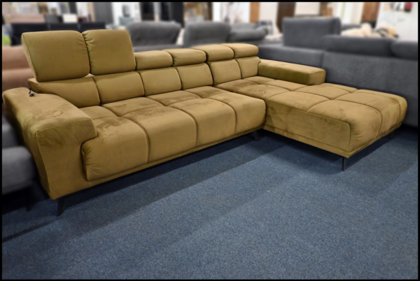 Ecksofa Beck Samt grün – elektrisch ausziehbar mit Kopfstützen – Bild 6