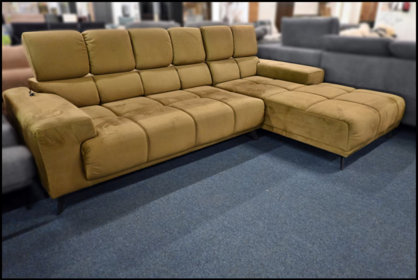 Ecksofa Beck Samt grün – elektrisch ausziehbar mit Kopfstützen – Bild 4