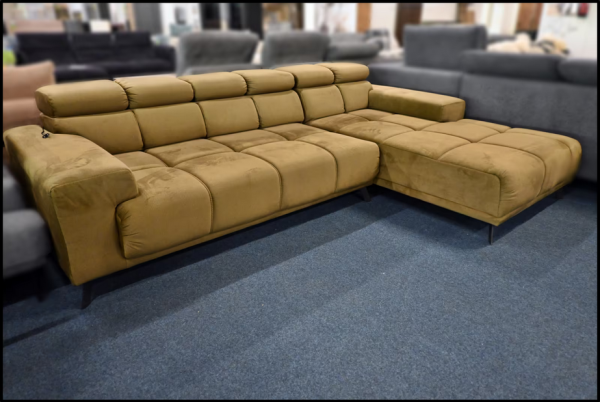 Ecksofa Beck Samt grün – elektrisch ausziehbar mit Kopfstützen – Bild 3