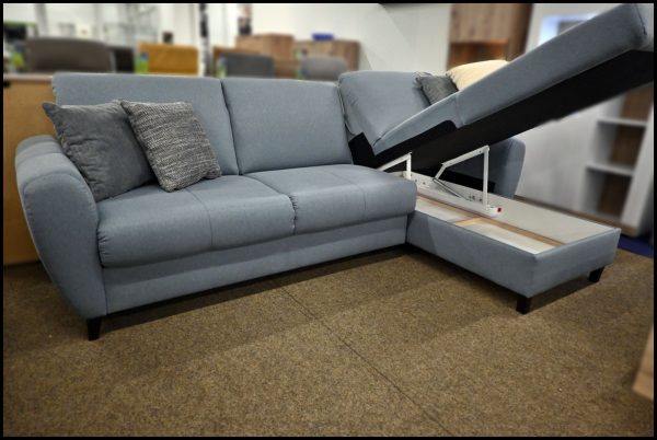 Retro Ecksofa – Sofa in Himmelblau mit Bettfunktion & Stauraum – Bild 3
