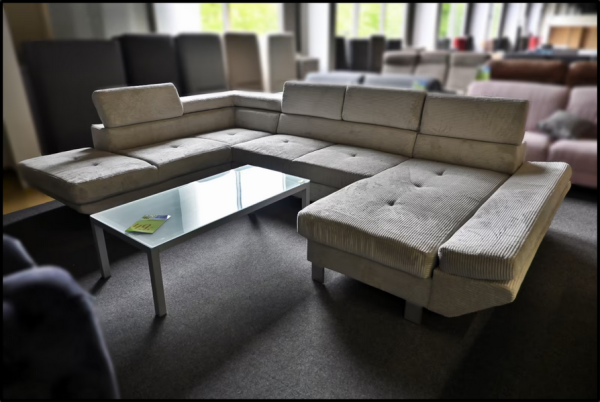 Wohnlandschaft Carry in Grau mit Cordbezug und Bettfunktion