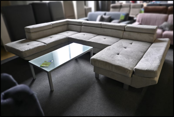 Wohnlandschaft Carry – Cord Sofa Grau mit Bettfunktion & Stauraum – Bild 2