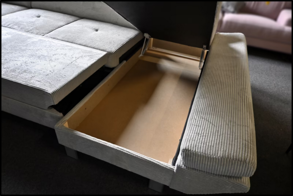 Wohnlandschaft Carry – Cord Sofa Grau mit Bettfunktion & Stauraum – Bild 7