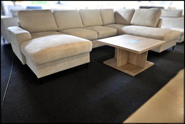 Lola Wohnlandschaft in Cord beige mit Bettfunktion und Stauraum