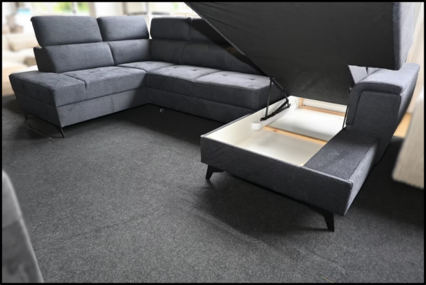 Wohnlandschaft Matras – Sofa Anthrazit mit Bettfunktion & Stauraum – Bild 4