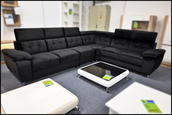 Polsterecke Vito Schwarz Samt – Ecksofa mit Federkern – Bild 3
