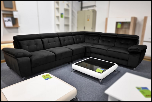 Polsterecke Vito Schwarz Samt – Ecksofa mit Federkern – Bild 2