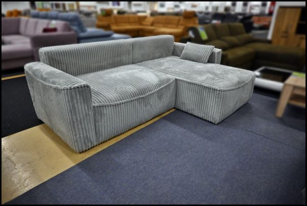 Pia Ecksofa Grau Cord – Sofa mit Federkern, Bettfunktion & Bettkasten – Bild 5
