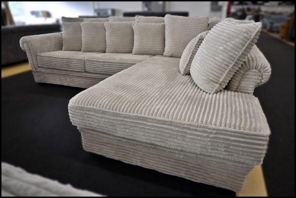 Sacramento L-Form Sofa Beige Breitcord – großes Sofa mit Federkern – Bild 2