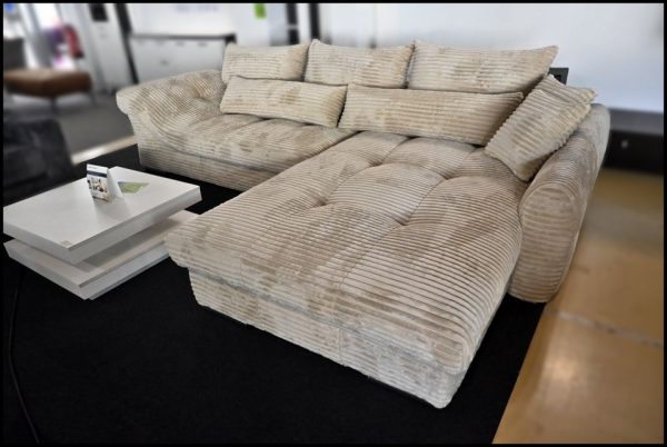 Verona Ecksofa Beige Breitcord – großes Sofa mit Federkern – Bild 2