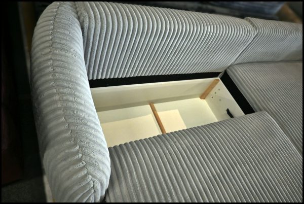 Pizza Polsterecke – Grau Breitcord Sofa mit Bettfunktion & Stauraum – Bild 9