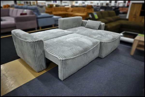 Pia Ecksofa Grau Cord – Sofa mit Federkern, Bettfunktion & Bettkasten – Bild 3