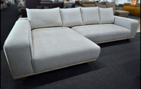 Polsterecke Kora Benix Natur Federkern Ecksofa mit Bettfunktion und Metallfüßen in Holzoptik