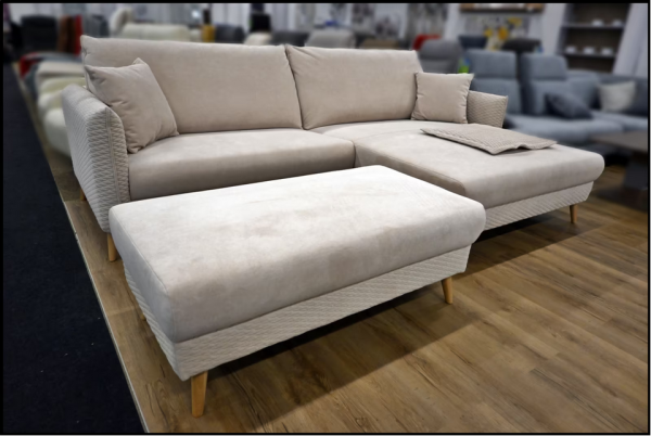 Polsterecke Samt Beige Natur Federkern – Bild 3