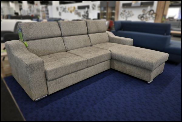 Polsterecke MAX Amaxx Grau Federkern Ecksofa mit Bettfunktion, Stauraum, Kopfteilverstellung, Maße 245x180 cm und Chromfüßen