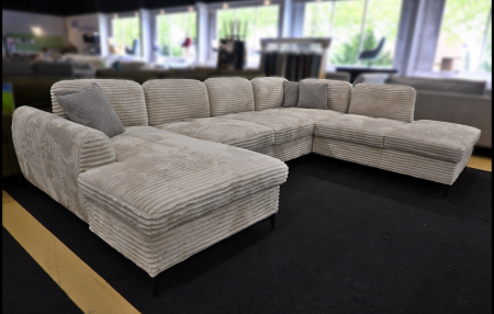 Wohnlandschaft Bergen 2.0 in Plüschcord Natur Beige, mit Bettfunktion und Stauraum, Abmessungen 180x380x270 cm
