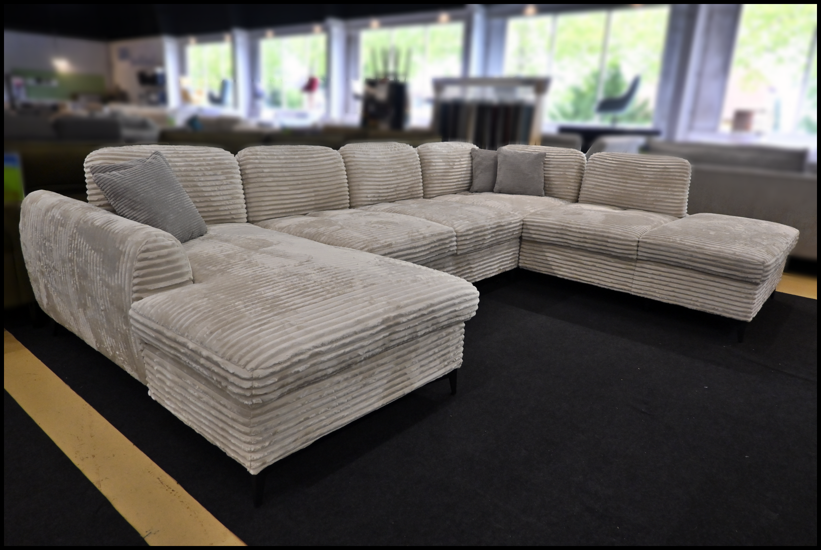 Wohnlandschaft Bergen 2.0 in Plüschcord Natur Beige, mit Bettfunktion und Stauraum, Abmessungen 180x380x270 cm