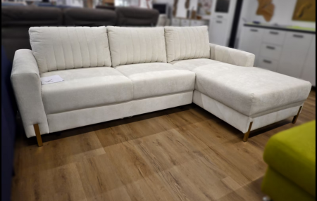 Polsterecke Creme Beige Federkern Bett Ecksofa mit Bettfunktion, Bettkasten, Maße 247x162 cm und goldenen Metallfüßen
