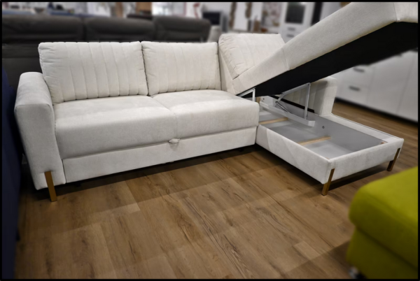 Polsterecke Creme Beige Federkern Bett – Bild 3