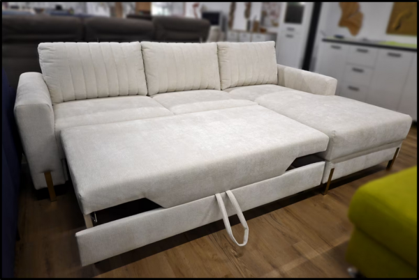 Polsterecke Creme Beige Federkern Bett – Bild 2