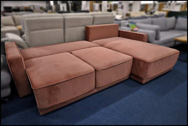 Benix Selva Sofa – Samt Polsterecke Altrot mit Federkern, Bettfunktion & Kissen – Bild 5