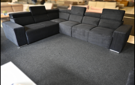 Sofa Evita in Schwarz aus Cord mit Federkern und verstellbaren Kopfteilen – moderne Polsterecke, rückenecht bezogen