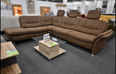 HUKLA HU SF15058 Polsterecke in Schoko Deluxe mit Relaxrücken, Kopfteilen, Anstellhocker und Liegearmlehne