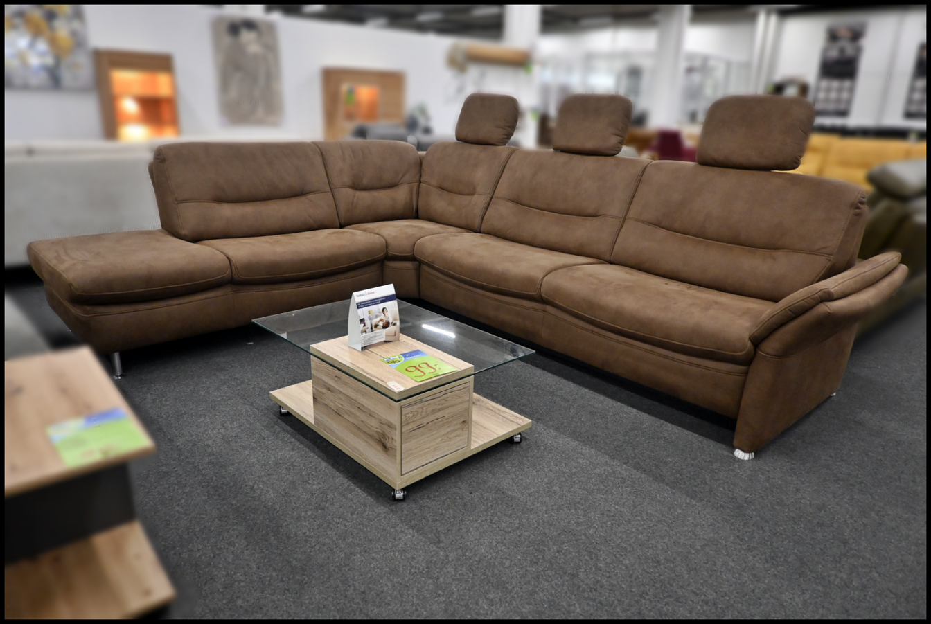 HUKLA HU SF15058 Polsterecke in Schoko Deluxe mit Relaxrücken, Kopfteilen, Anstellhocker und Liegearmlehne
