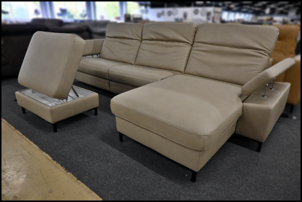 Hukla Polsterecke mit Galero Punto Bezug Desert – Sofa mit 4-Motor-Relaxfunktionen – Bild 9