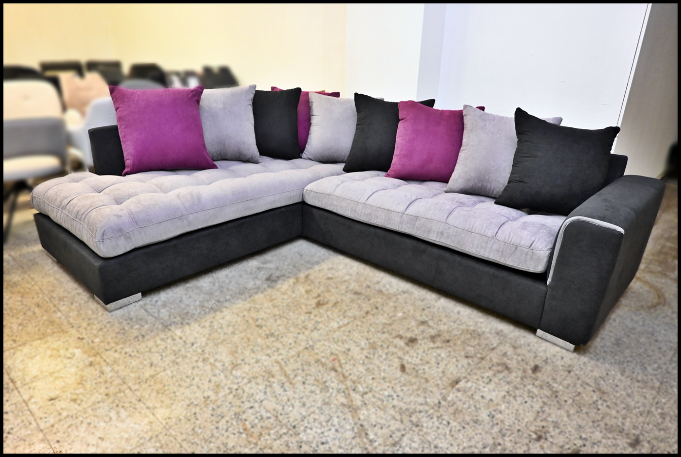 Sofa Lisa II – Polsterecke Grau Schwarz mit Kissen & Webstoffbezug – Bild 2