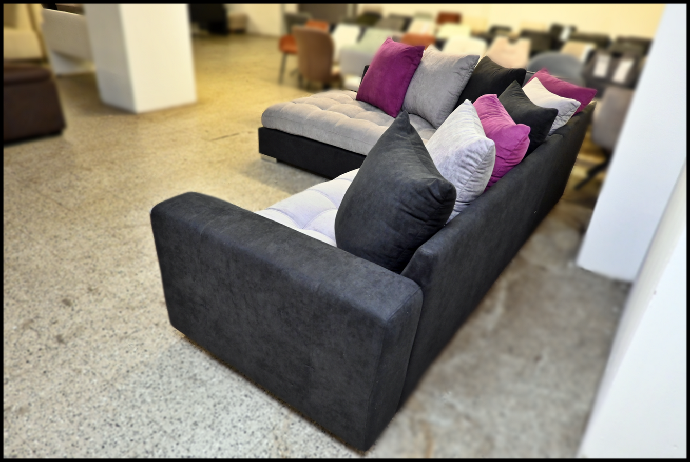 Sofa Lisa II – Polsterecke Grau Schwarz mit Kissen & Webstoffbezug – Bild 3