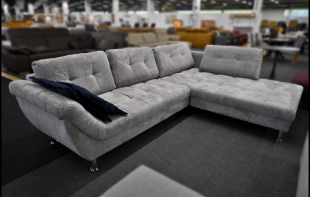 Sofa Medford von Exxpo in Grau – Cord Polsterecke mit Federkern und Kissen, frei im Raum stellbar