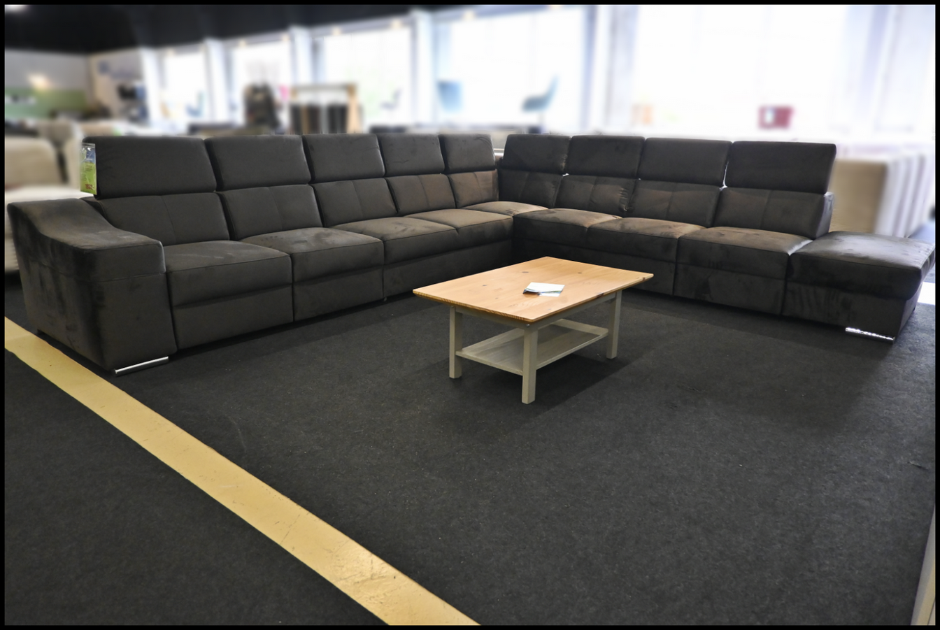 Polsterecke Angela Samt Anthrazit mit Kopfteilverstellung und Bettfunktion