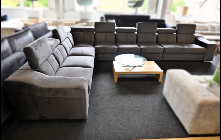 Polsterecke EWA II aus Samt in Anthrazit mit Kopfteilverstellung, Bettfunktion und Stauraum