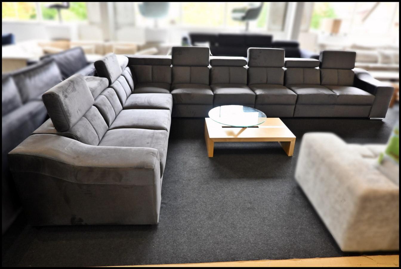 Polsterecke EWA II aus Samt in Anthrazit mit Kopfteilverstellung, Bettfunktion und Stauraum