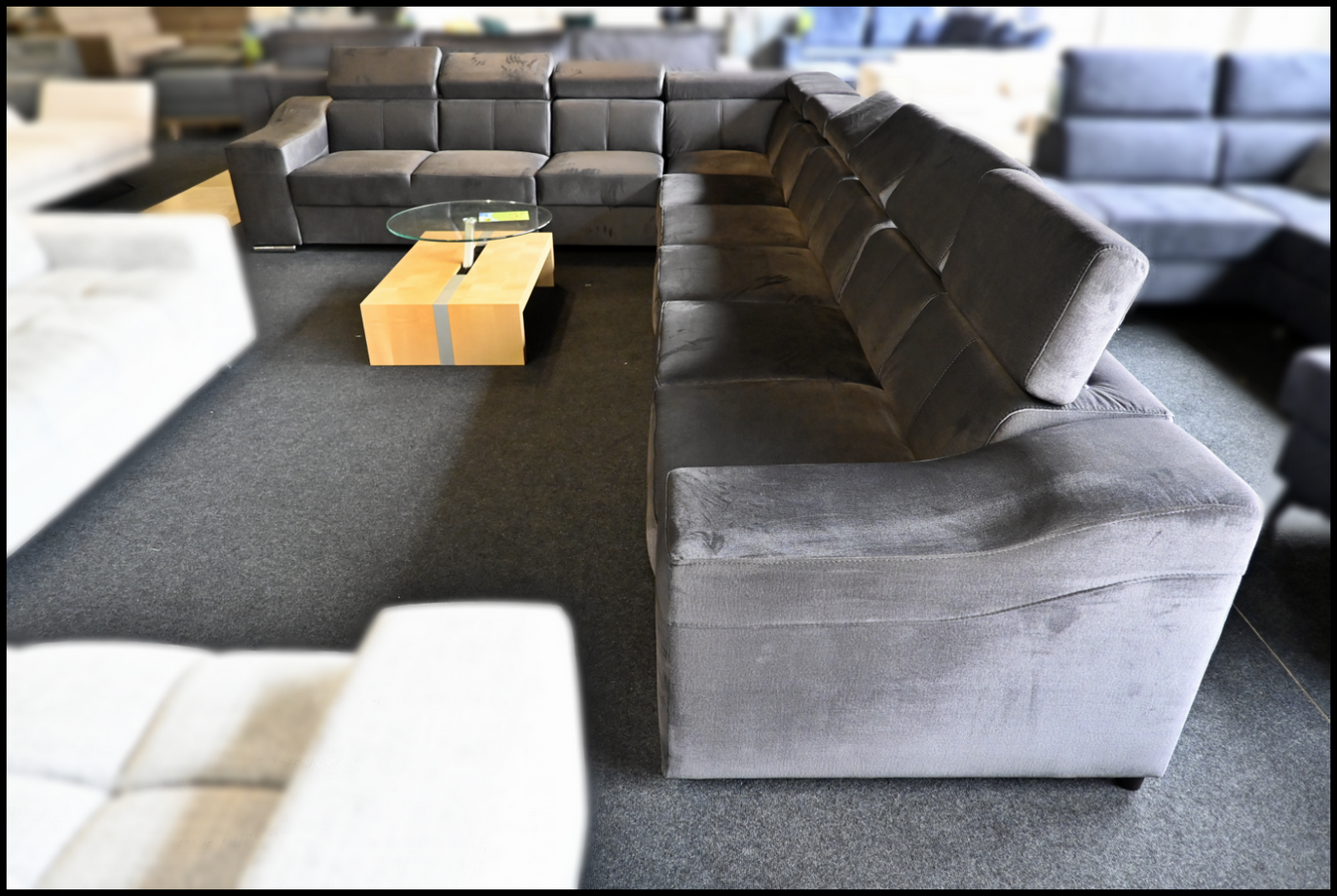 Polsterecke EWA II aus Samt in Anthrazit mit Kopfteilverstellung, Bettfunktion und Stauraum