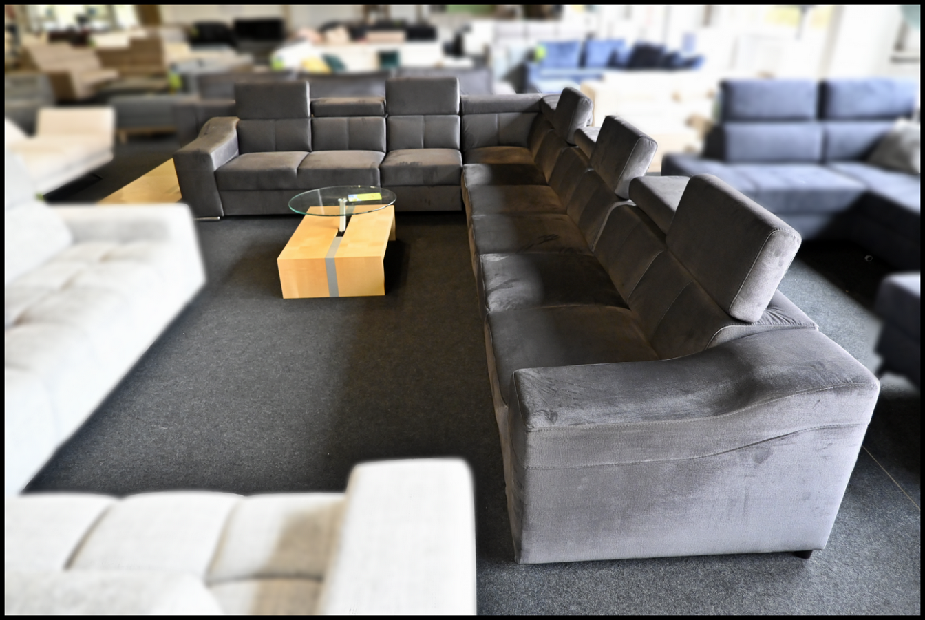 Polsterecke EWA II aus Samt in Anthrazit mit Kopfteilverstellung, Bettfunktion und Stauraum