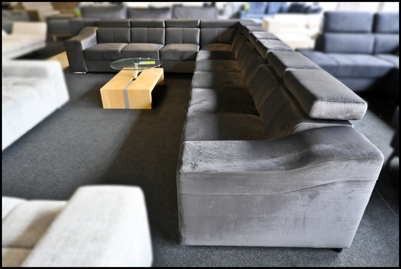 Polsterecke EWA II aus Samt in Anthrazit mit Kopfteilverstellung, Bettfunktion und Stauraumv