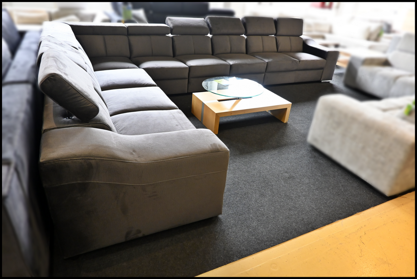 Polsterecke EWA II aus Samt in Anthrazit mit Kopfteilverstellung, Bettfunktion und Stauraum