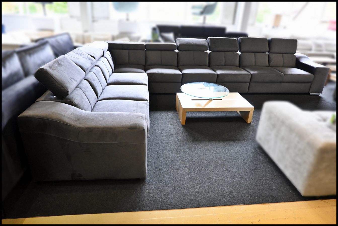 Polsterecke EWA II aus Samt in Anthrazit mit Kopfteilverstellung, Bettfunktion und Stauraum