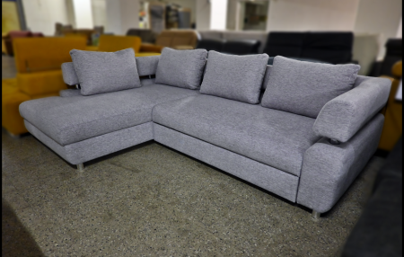 Polsterecke Havanna Webstoff Grau mit Federkern und Chromfüßen