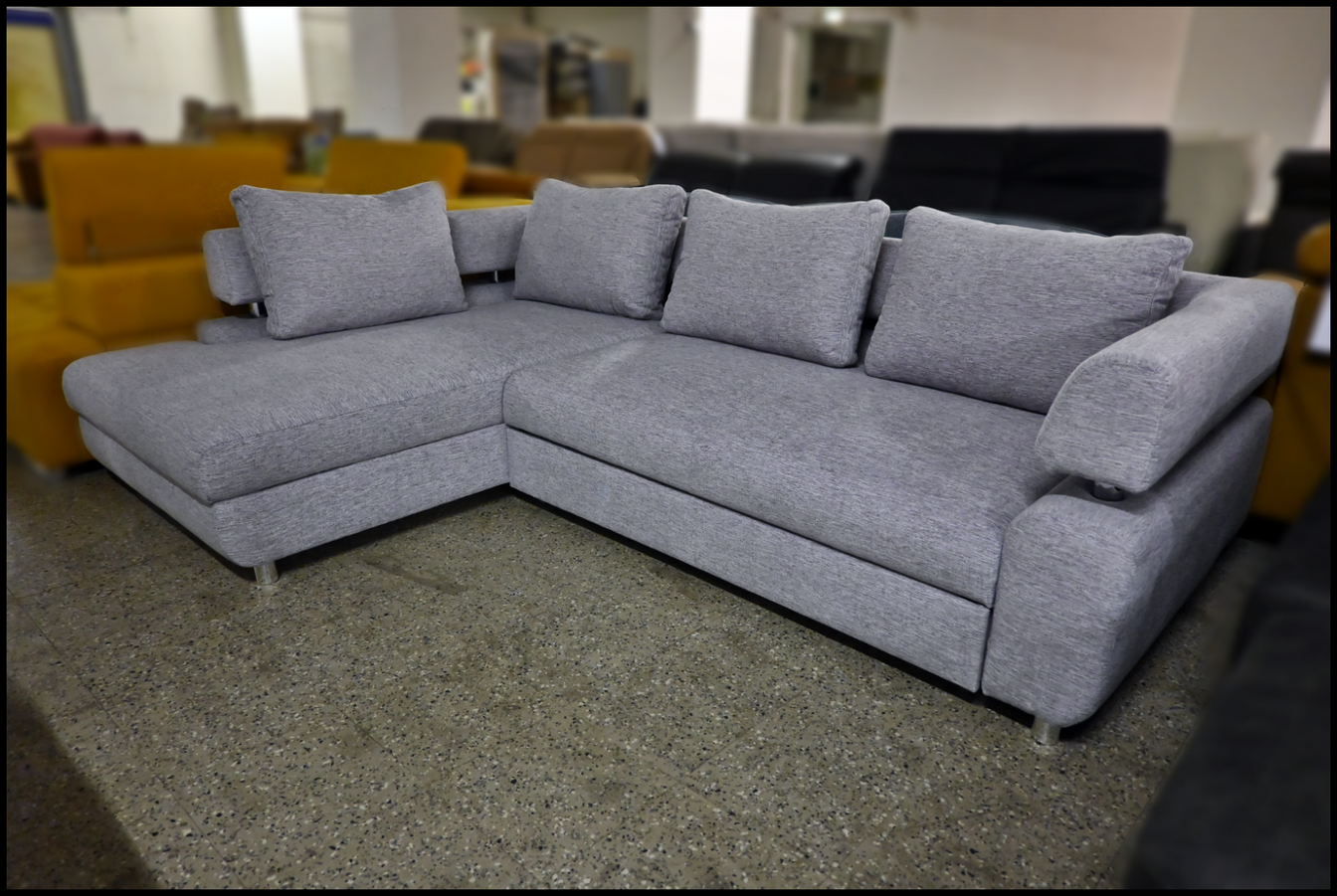 Polsterecke Havanna Webstoff Grau mit Federkern und Chromfüßen